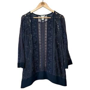 Sundance Blouse Sense of Style Sheer Lace Tunic Bohemian Navy Women's Medium